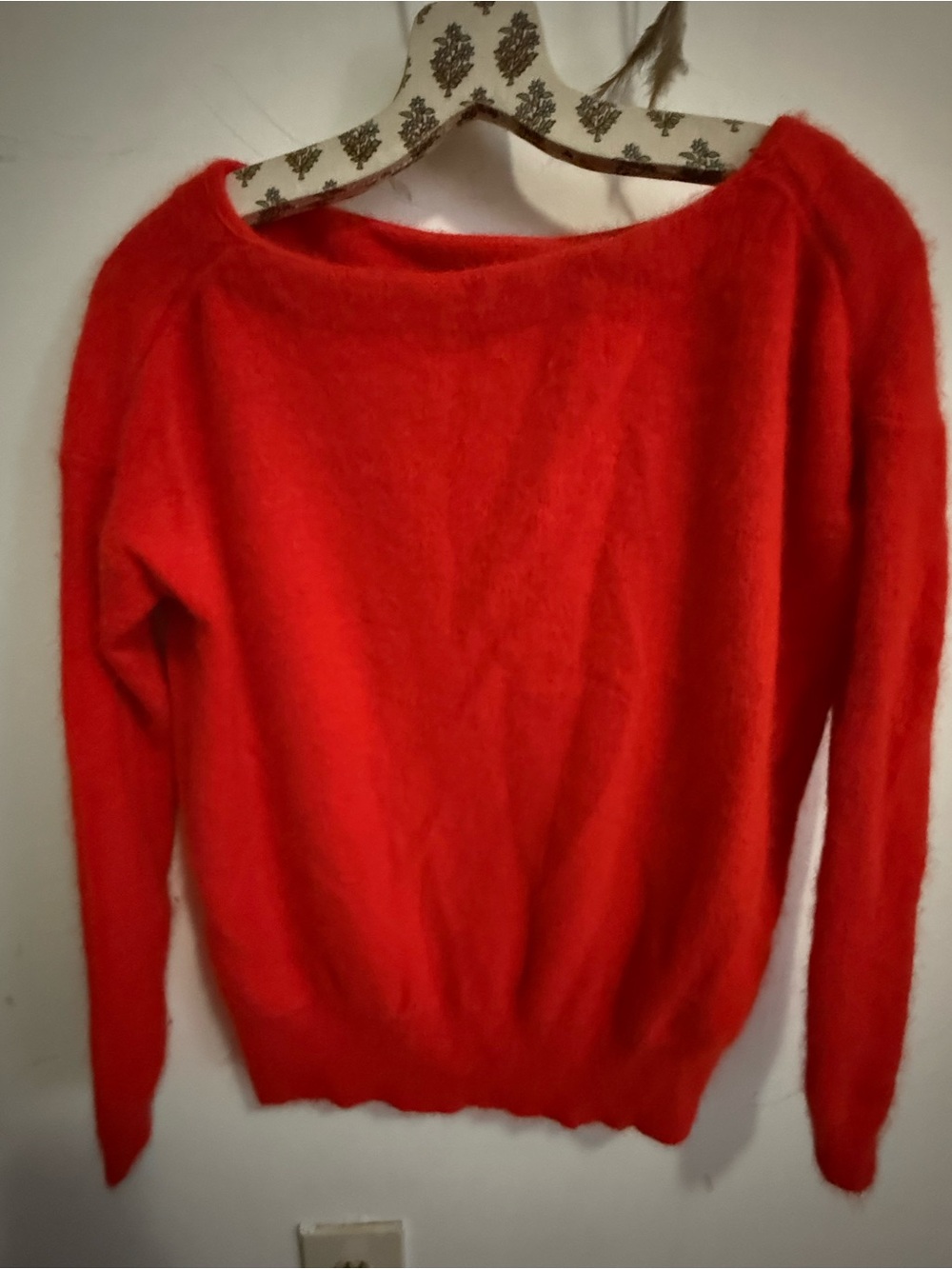Maje Paris H12 ORIGAN Red Angora Boat Neck Fuzzy Sweater Sz 1 S MSRP $345